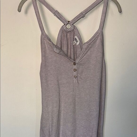 BKE Striped Racerback Tank Top Gray lavender Knit Henley Button Front Size Small - Picture 2 of 7